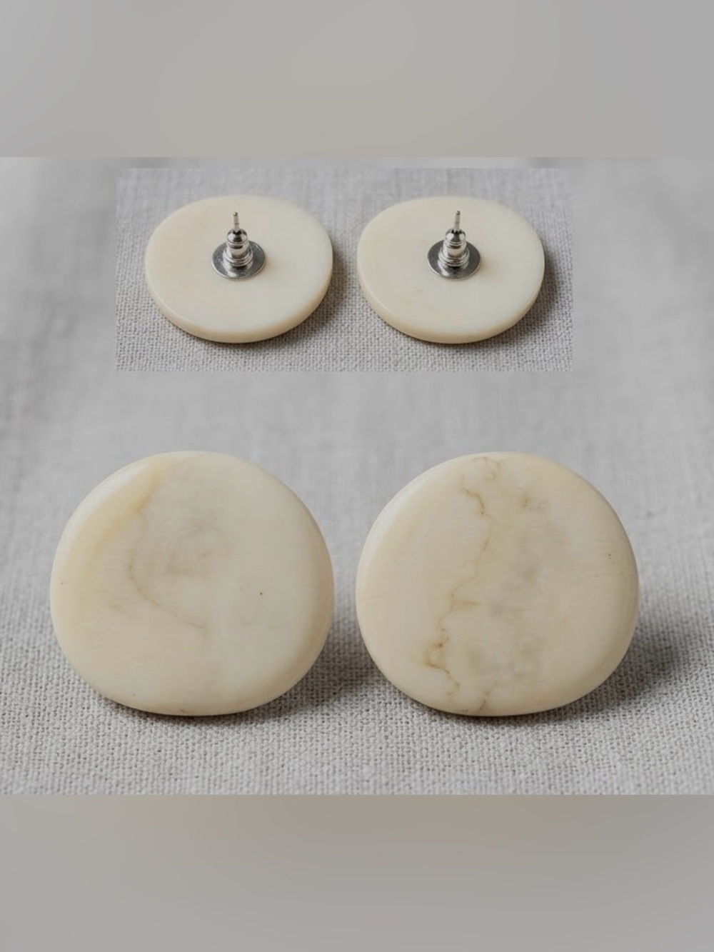 Vintage Cream Faux Howlite / Marbled Resin Stud Disc Earrings